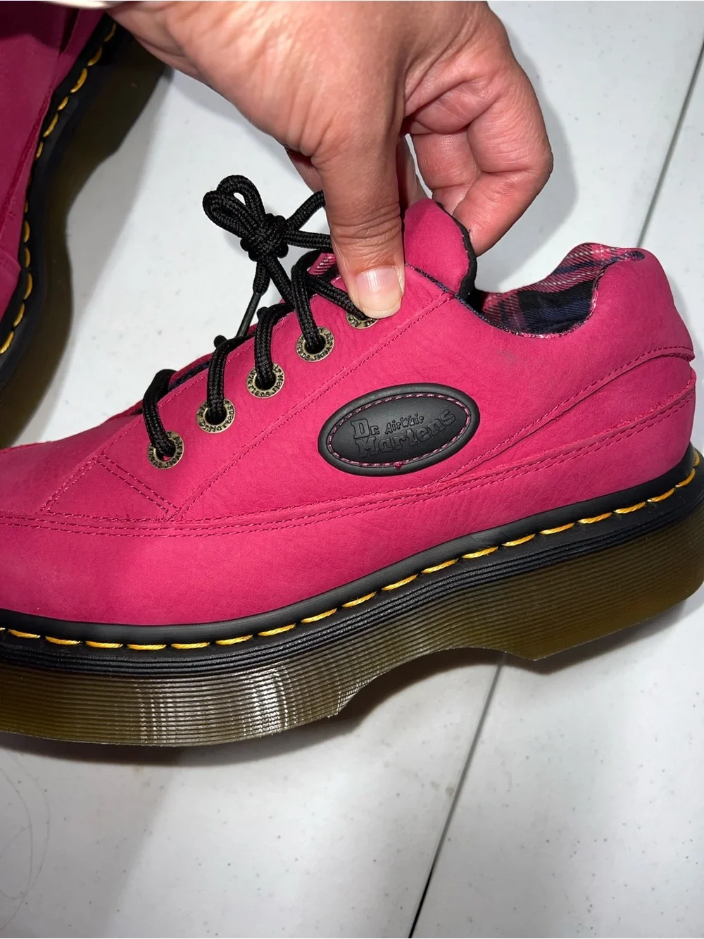 Dr. Martens Pink Plaid‎ Lined Platform Shoe